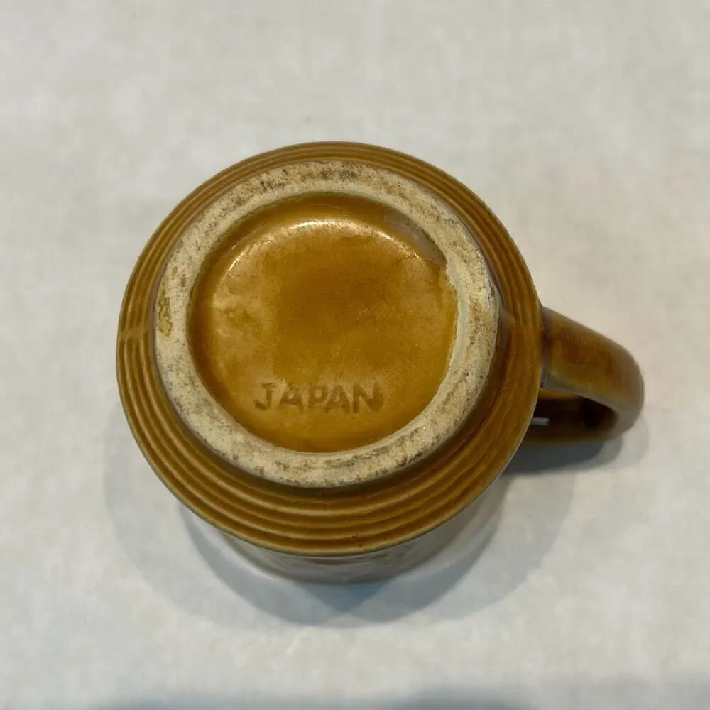 VTG Ceramic Measuring Cups 1/2 & 1 Cup Stamped JAPAN Brown Tan Fruit Apples Pear